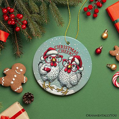 Christmas Cheer Chicken Ornament, Whimsical Holiday Tree Decoration, Version 1