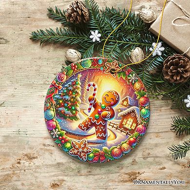 Enchanting Gingerbread Man in a Christmas Village Ornament, Whimsically Cheerful Holiday Gift, V1