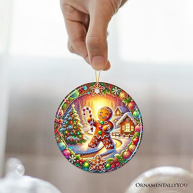 Enchanting Gingerbread Man in a Christmas Village Ornament, Whimsically Cheerful Holiday Gift, V1