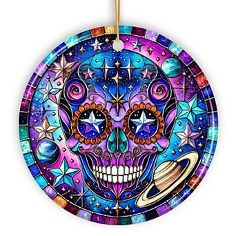 Cosmic Celestial Sugar Skull Ornament, Stellar Christmas Gift and Decor