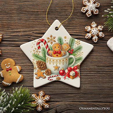Adorable Gingerbread Man in a Christmas Cup Ornament, Sweet and Warm Holiday Gift and Tree Decor, V2
