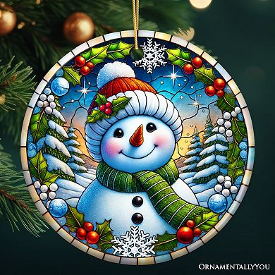 Frosty and Holly Snowman Ornament, Gift and Decor for Cheerful Winter Christmas Tree, Version 4