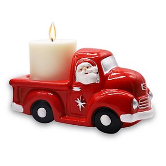 Red Truck with Santa Christmas Candle, Ceramic and Scented with an Invigorating Lemon Basil Scent