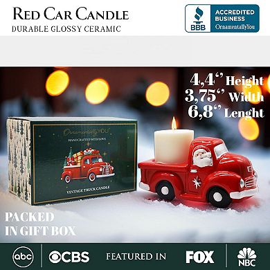 Red Truck with Santa Christmas Candle, Ceramic and Scented with an Invigorating Lemon Basil Scent