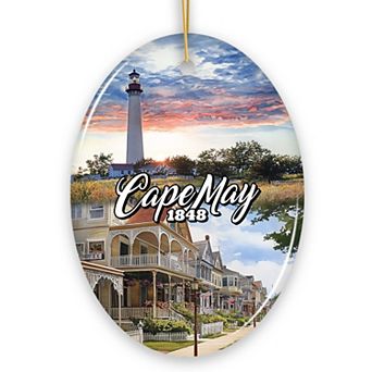 Cape May Coastal Charm Ornament, Seaside Retreat Christmas Gift and New Jersey Souvenir, Oval