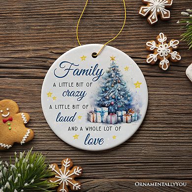 Amusing Family Quote Ornament, Charming Blue Christmas Appreciation Gift and Tree Decor, Circle