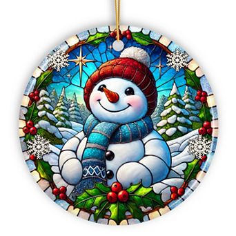 Frosty and Holly Snowman Ornament, Gift and Decor for Cheerful Winter Christmas Tree, Version 1