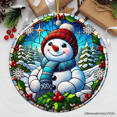 Frosty and Holly Snowman Ornament, Gift and Decor for Cheerful Winter Christmas Tree, Version 1