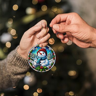 Frosty and Holly Snowman Ornament, Gift and Decor for Cheerful Winter Christmas Tree, Version 1