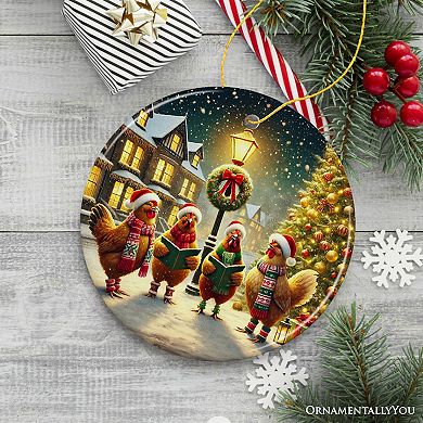 Festive Victorian Chicken Carolers Ornament, Rustic Christmas Gift and Decor, Circle Version