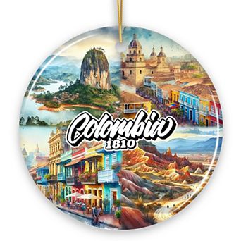 Colorful Colombia Culture and Landmarks Ornament, Latin American Heritage and Bogota Gift, Version 1