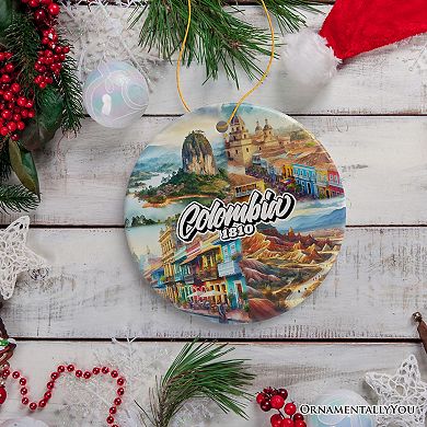Colorful Colombia Culture and Landmarks Ornament, Latin American Heritage and Bogota Gift, Version 1