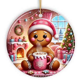 Cozy Gingerbread Man Pink Themed Ornament, Delightful Christmas Gift and Decor, Version 1
