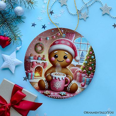 Cozy Gingerbread Man Pink Themed Ornament, Delightful Christmas Gift and Decor, Version 1