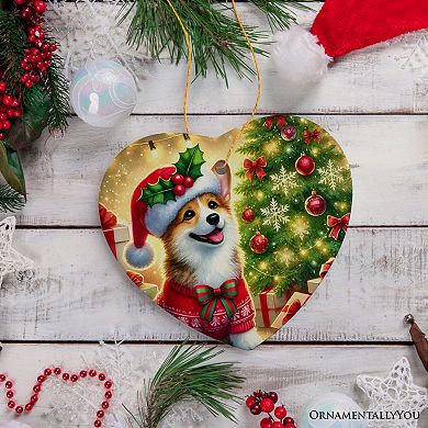 Adorable Welsh Corgi with Santa Hat Ornament, Jolly Christmas for Heartfelt Gift, Heart Version