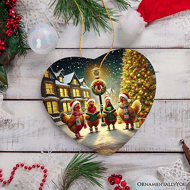 Festive Victorian Chicken Carolers Ornament, Rustic Christmas Gift and Decor, Heart Version