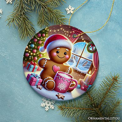 Cozy Gingerbread Man Pink Themed Ornament, Delightful Christmas Gift and Decor, Version 2