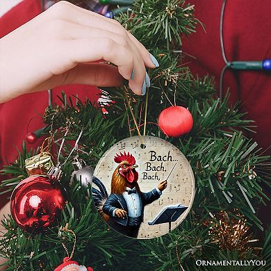 Bach Bach Bach Chicken Conductor Ornament, Playful Musical Christmas Decor, Version 1