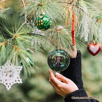African Pachyderm Elephant Stained Glass Style Ceramic Ornament, Safari Animals Christmas Gift