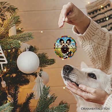 Savannah's Wild Dog Stained Glass Style Ceramic Ornament, Safari Animals Christmas Gift and Decor