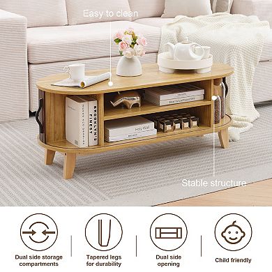 Serwall Solid Wood Coffee Table with Sliding Door