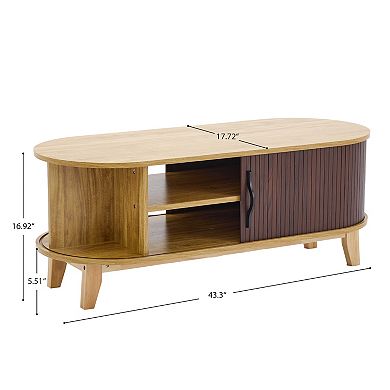 Serwall Solid Wood Coffee Table with Sliding Door