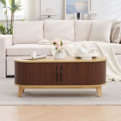 Serwall Solid Wood Coffee Table with Sliding Door