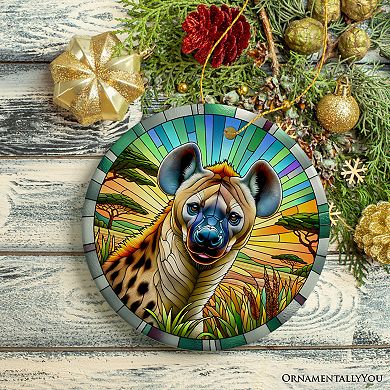 Savannah Scavenger Hyena Stained Glass Style Ceramic Ornament, Safari Animals Christmas Gift