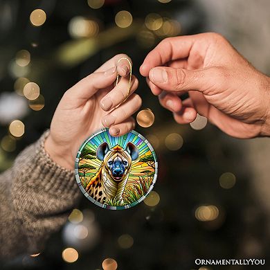 Savannah Scavenger Hyena Stained Glass Style Ceramic Ornament, Safari Animals Christmas Gift