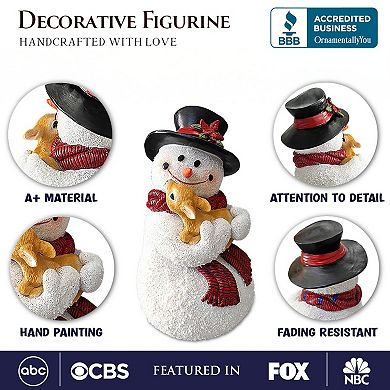 Enchanting Snowman and Fawn Home Holiday Decoration, 8" Tall Winter Woodland Deer Figurine