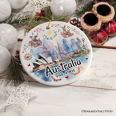 Australia Artistic Watercolor Painting Ornament, Christmas Holiday Gift