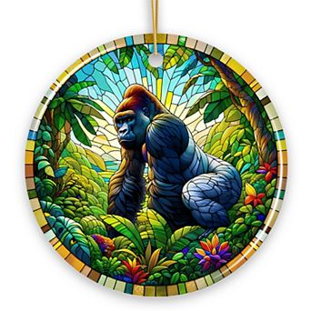 A Primate Safari Gorilla Stained Glass Style Ceramic Ornament, African Animals Christmas Gift
