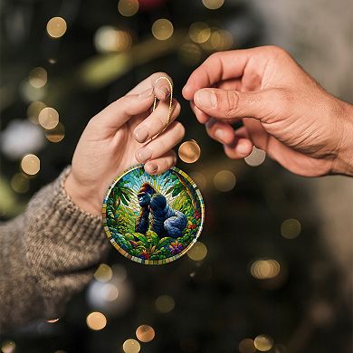 A Primate Safari Gorilla Stained Glass Style Ceramic Ornament, African Animals Christmas Gift