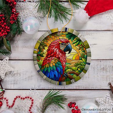 Feathered Friends Adventure Parrot Stained Glass Style Ceramic Ornament, Safari Christmas Gift
