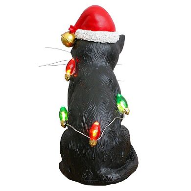 Festive Black Cat with LED Lights Figurine, 7" Cute Home Decor Statue