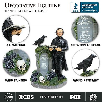 Edgar Allan Poe Handpainted 9" Figurine, Horror Home Statue Decoration