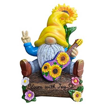Bloom with Joy Sunflower Gnome 10" Garden Statue Figurine with Guitar, Spring and Summer Home Decora