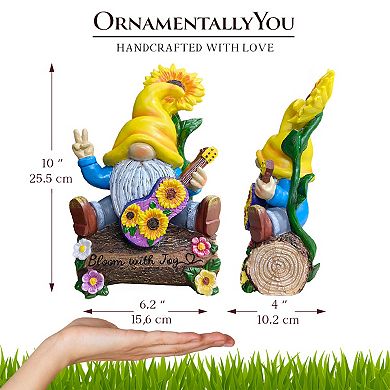 Bloom with Joy Sunflower Gnome 10" Garden Statue Figurine with Guitar, Spring and Summer Home Decora