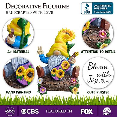 Bloom with Joy Sunflower Gnome 10" Garden Statue Figurine with Guitar, Spring and Summer Home Decora