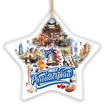 Artistic Philadelphia Handcrafted Ceramic Ornament, Vintage Pennsylvania Souvenir Gift, Star