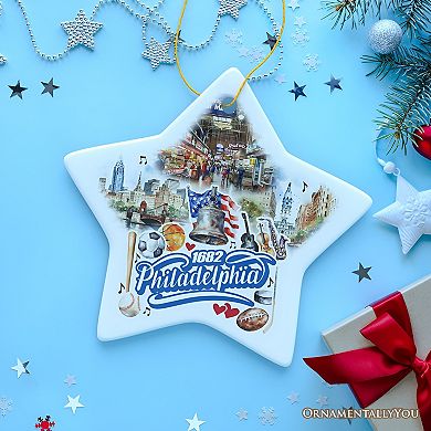 Artistic Philadelphia Handcrafted Ceramic Ornament, Vintage Pennsylvania Souvenir Gift, Star