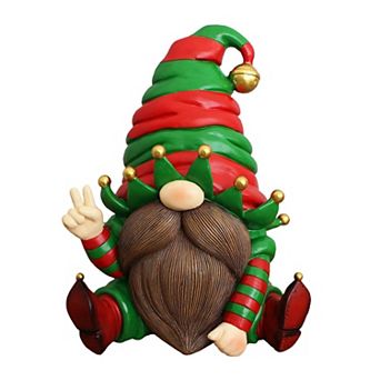 Cheerful Elf Gnome Festive Figurine, 8" Christmas Garden Statue