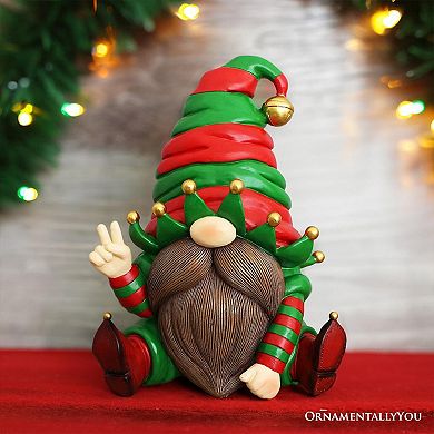 Cheerful Elf Gnome Festive Figurine, 8" Christmas Garden Statue