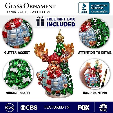 Cozy and Cute Sweater Moose Glass Christmas Ornament, Farmhouse Elk Tree Decoration