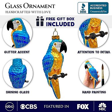 Colorful Parrot Glass Christmas Ornament, Unique Bird Holiday Tree Decor