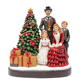 Elegant Victorian Christmas Family Figurine, 8" Vintage Holiday Tabletop Statue and Home Decoration