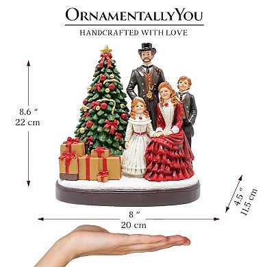 Elegant Victorian Christmas Family Figurine, 8" Vintage Holiday Tabletop Statue and Home Decoration