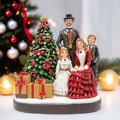 Elegant Victorian Christmas Family Figurine, 8" Vintage Holiday Tabletop Statue and Home Decoration