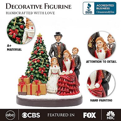 Elegant Victorian Christmas Family Figurine, 8" Vintage Holiday Tabletop Statue and Home Decoration