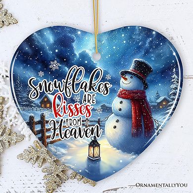 Enchanting Snowflakes are Kisses from Heaven Ornament, Christmas Snowman Memorial Gift, Heart